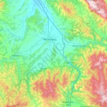 Leskovac City topographic map, elevation, terrain