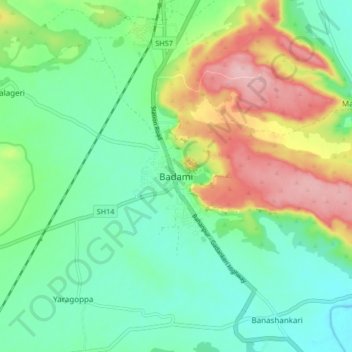 Badami topographic map, elevation, terrain