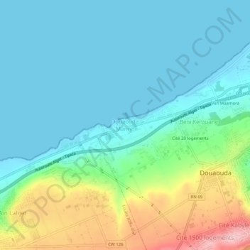Douaouda Marine topographic map, elevation, terrain