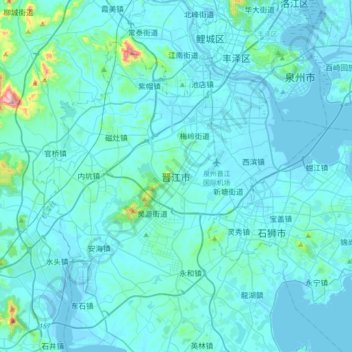 晋江市 topographic map, elevation, terrain