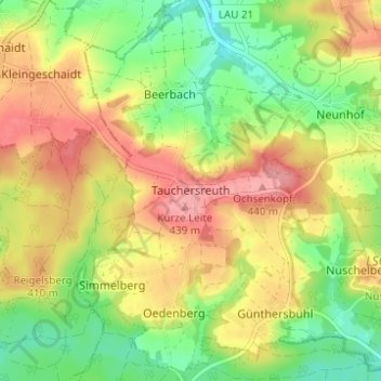 Tauchersreuth topographic map, elevation, terrain