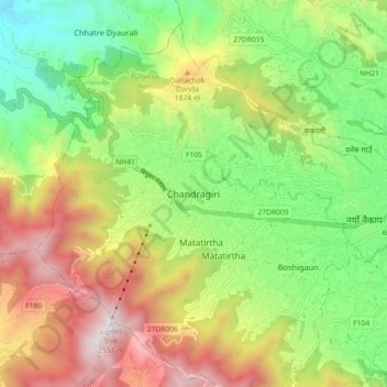 Chandragiri topographic map, elevation, terrain