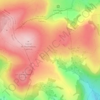 Mailhebiau topographic map, elevation, terrain