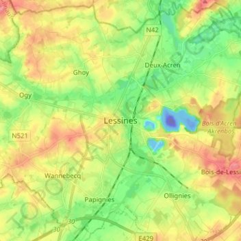 Lessines topographic map, elevation, terrain