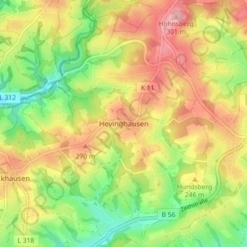 Hevinghausen topographic map, elevation, terrain