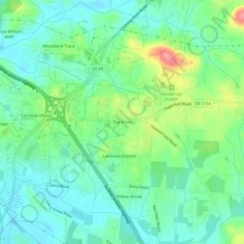 The Pines topographic map, elevation, terrain