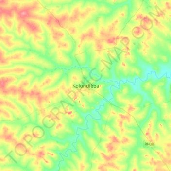 Kolondièba topographic map, elevation, terrain