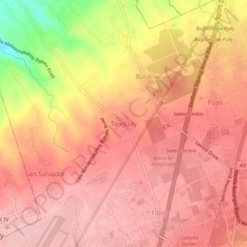 Tanguay topographic map, elevation, terrain