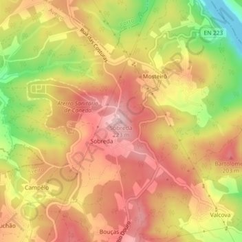 Sobreda topographic map, elevation, terrain