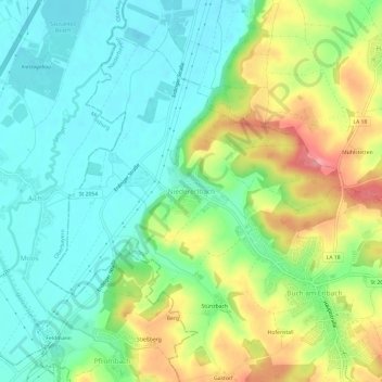 Niedererlbach topographic map, elevation, terrain