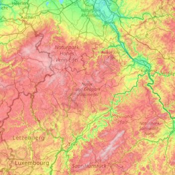 Vulkaneifel topographic map, elevation, terrain