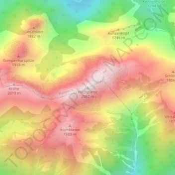Hochplatte topographic map, elevation, terrain