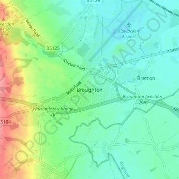 Broughton topographic map, elevation, terrain