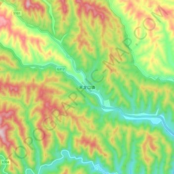 黑龙口镇 topographic map, elevation, terrain