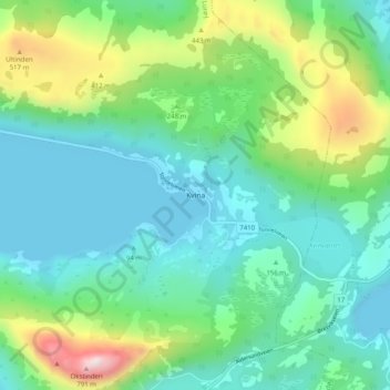 Kvina topographic map, elevation, terrain