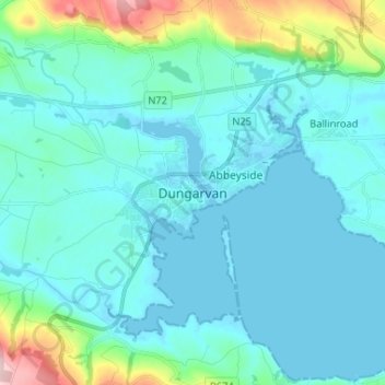 Dungarvan topographic map, elevation, terrain