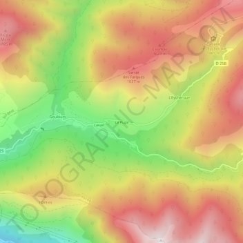 Le Pujal topographic map, elevation, terrain