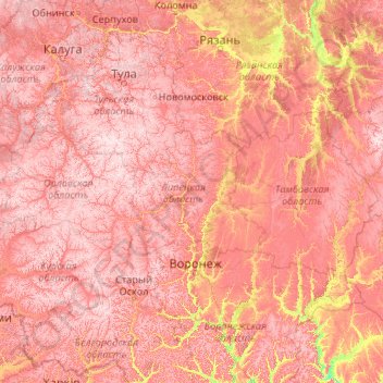 Липецкая область topographic map, elevation, terrain