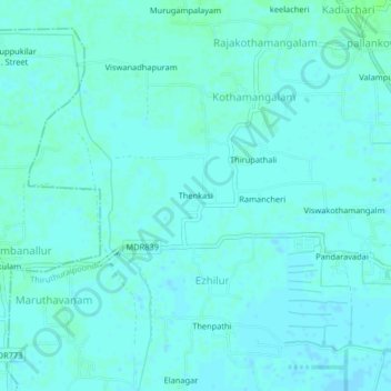 Thenkasi topographic map, elevation, terrain