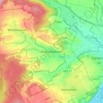 Leutershausen topographic map, elevation, terrain