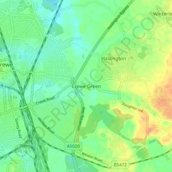 Crewe Green topographic map, elevation, terrain