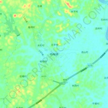 杨梅镇 topographic map, elevation, terrain