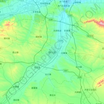 伊川县 topographic map, elevation, terrain
