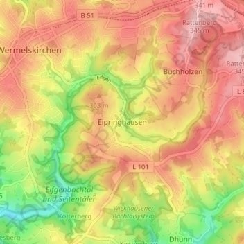 Eipringhausen topographic map, elevation, terrain