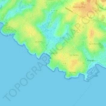 Pontaillac topographic map, elevation, terrain