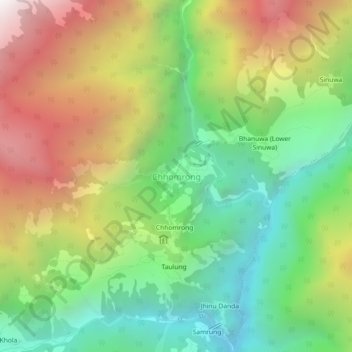 Chhomrong topographic map, elevation, terrain