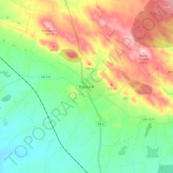 Escoural topographic map, elevation, terrain