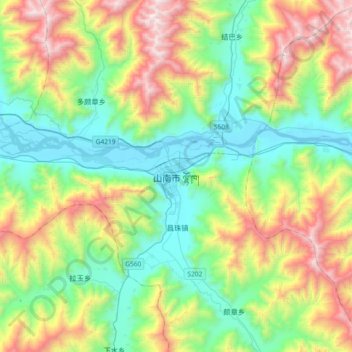 山南市 ལྷོ་ཁ། topographic map, elevation, terrain