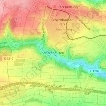 Scharnhausen topographic map, elevation, terrain