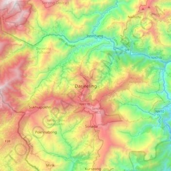 Darjeeling topographic map, elevation, terrain