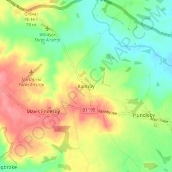Raithby topographic map, elevation, terrain