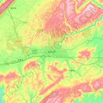 利川市 topographic map, elevation, terrain