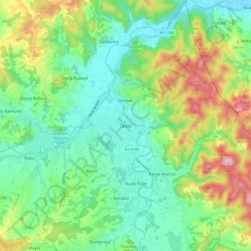 Teslić topographic map, elevation, terrain