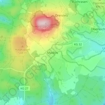 Modlos topographic map, elevation, terrain