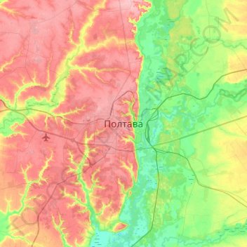 Poltava topographic map, elevation, terrain