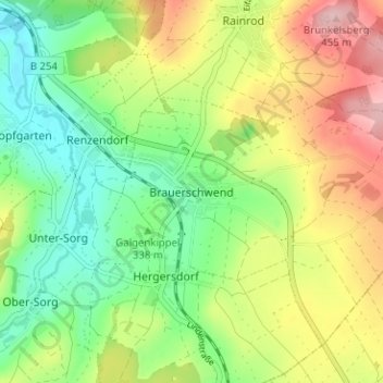 Brauerschwend topographic map, elevation, terrain