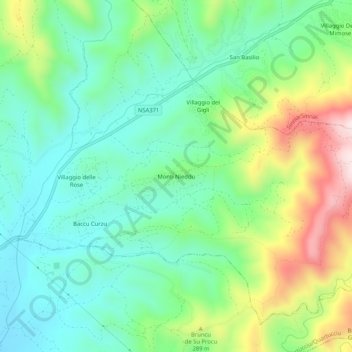 Monti Nieddu topographic map, elevation, terrain