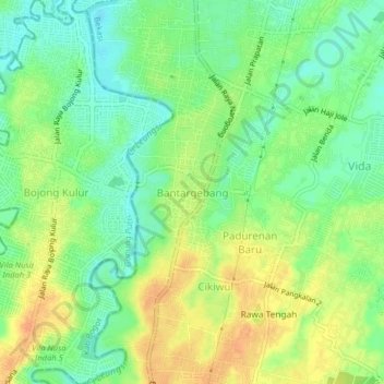 Bantargebang topographic map, elevation, terrain