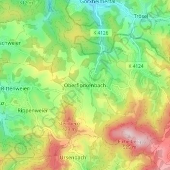 Oberflockenbach topographic map, elevation, terrain
