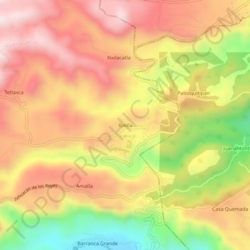 Xixitla topographic map, elevation, terrain