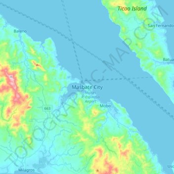 Masbate City topographic map, elevation, terrain