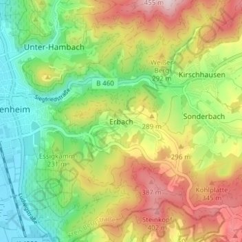 Erbach topographic map, elevation, terrain