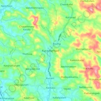 Kuravilangad topographic map, elevation, terrain