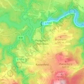 Peygarten-Ottenstein topographic map, elevation, terrain