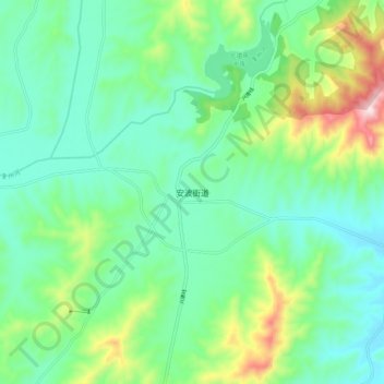 安波街道 topographic map, elevation, terrain