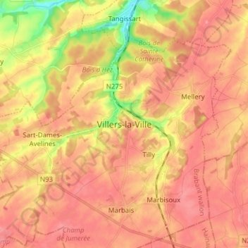Villers-la-Ville topographic map, elevation, terrain